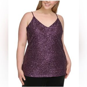 Calvin Klein Plus V-Neck Sleeveless Sequin Camisole